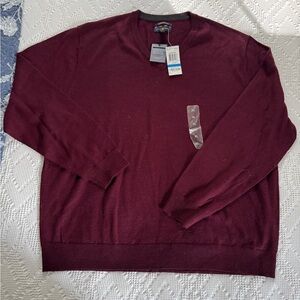 🍷 NWT Club Room Merino Wool Blend Sweater Italian Spun Yard, Red Plum, XL